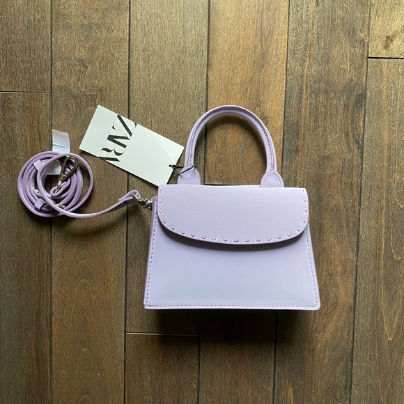 Zara Mini Crossbody Bag with Topstitching. Lilac Colour. - Picture 4 of 15